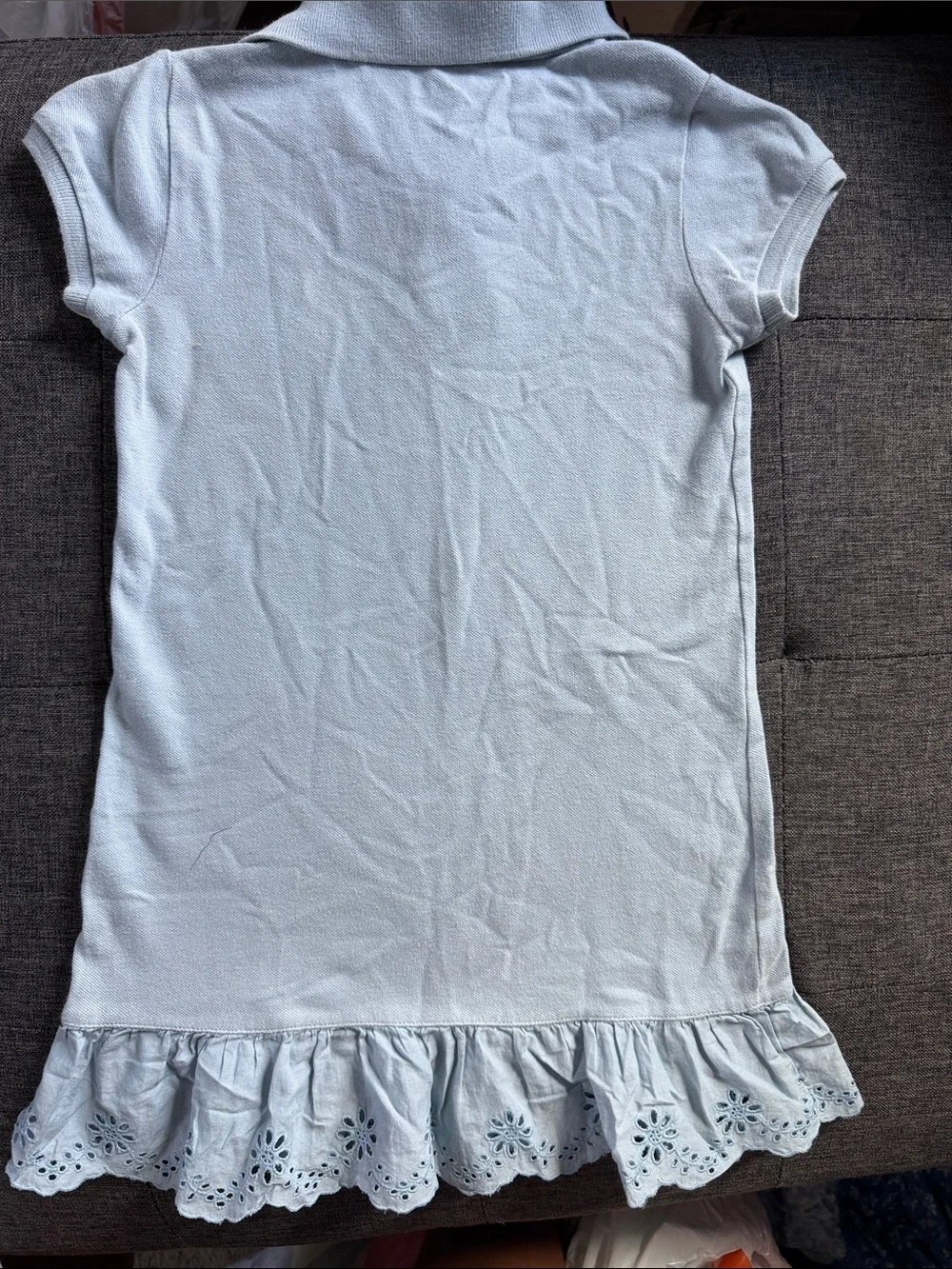 Ralph Lauren Light Blue Girls' Polo Dress with Eyelet Ruffle
